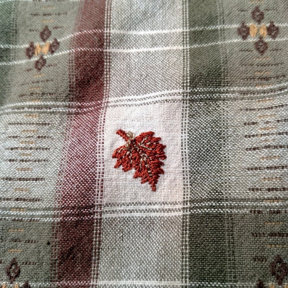 Vintage Casey And Max Blouse Women L Brown Plaid Embroidered Leaf Leaves Fall - Picture 12 of 15